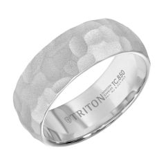 Triton Gents 8mm Hammered Pattern White Tungsten Band 11-6017WC8-G.00