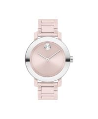 Movado BOLD Evolution, 36 mm blush ceramic case and bracelet featuring a stainless steel bezel & blush-toned dial.
