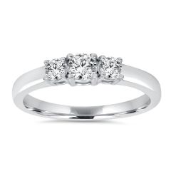 14k White Gold 3-Stone Round Cut Diamond Engagement Ring .50 CTW