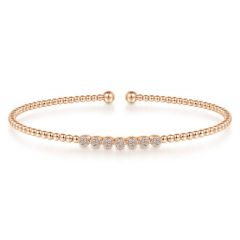 Gabriel & Co. - BG4247-62Y45PL - 14K Yellow Gold Bujukan Bead Split Bracelet with Pearl and Diamond Caps