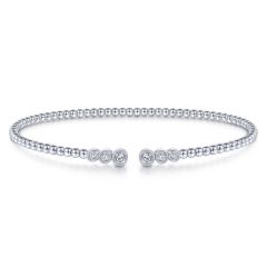 Gabriel & Co. - BG4120-62W45JJ - 14K White Gold Bujukan Bead Split Cuff Bracelet with Bezel Set Diamonds