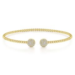 Gabriel & Co. - BG4123-62Y45JJ - 14K Yellow Gold Bujukan Bead Split Cuff Bracelet with Round Pavâ€š Diamond Discs