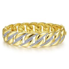 Gabriel & Co. - BG4204-65Y45JJ - 14K Yellow Gold Chain Link Bangle with Diamond Pavâ€š Stations