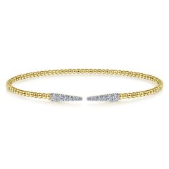 Gabriel & Co. - BG4216-62Y45JJ - Split 14K Yellow Gold Bujukan Bead Cuff Bracelet with Diamond Pavâ€š Spikes
