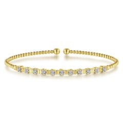 Gabriel & Co. - BG4228-62Y45JJ - 14K Yellow Gold Bujukan Bead Cuff Bracelet with Diamond Stations