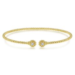 Gabriel & Co. - BG4257-62Y45JJ - 14K Yellow Gold Bujukan Split Cuff Bracelet with Diamond Flower Caps