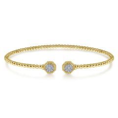 Gabriel & Co. - BG4261-62Y45JJ - 14K Yellow Gold Bujukan Split Cuff Bracelet with Diamond Pavâ€š Hexagon Caps