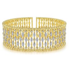 Gabriel & Co. - BG4295-62Y45JJ - Wide 14K Yellow Gold Cage Cuff Bracelet with Diamond Stations