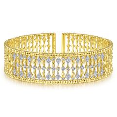 Gabriel & Co. - BG4334-62Y45JJ - Wide 14K Yellow Gold Cage Cuff Bracelet with Diamond Stations