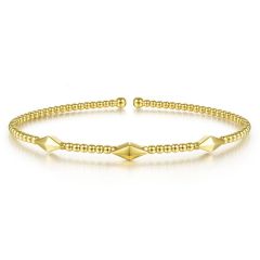 Gabriel & Co. - BG4421-62Y4JJJ - 14K Yellow Gold Bujukan Bead Cuff Bracelet with Pyramid Stations