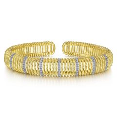 Gabriel & Co. - BG4457-65M45JJ - 14K White-Yellow Gold Twisted Rope Cuff Bracelet with Diamond Stations