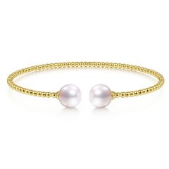 Gabriel & Co. - BG4475-62Y4JPL - 14K Yellow Gold Bujukan Bead Split Cuff Bracelet with Cultured Pearls