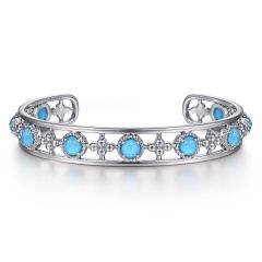 Gabriel & Co. - BG4591-65SVJXT - 925 Sterling Silver Rock Crystal and Turquoise Station Bangle