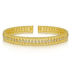 Gabriel & Co. - BG4616-62Y45JJ - 14K Yellow Gold Bujukan Bead Cuff Bracelet with Diamond Bezel Connectors