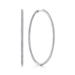 Gabriel & Co. - EG10349W45JJ - 14K White Gold Prong Set 45mm Round Classic Diamond Hoop Earrings