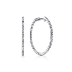 Gabriel & Co. - EG10351W45JJ - 14K White Gold Prong Set 30mm Round Inside Out Diamond Hoop Earrings