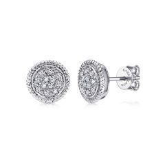 Gabriel & Co. - EG10893W45JJ - 14K White Gold Round Diamond Cluster Stud Earrings with Twisted Rope Frame