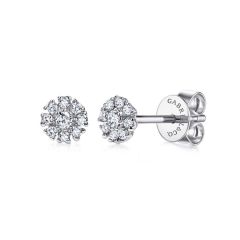 Gabriel & Co. - EG12377W45JJ - 14K White Gold Floral Round Diamond Stud Earrings