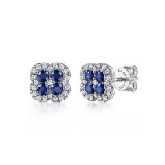 Featuring 0.24cts of shimmering diamonds and vibrant sapphires, these Lusso Color earrings are a glamorous accessory with classic style. Each stud earring features a quartet of round sapphires creating a timeless quatrefoil shape. The September birthstone