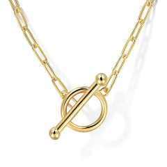 14K Yellow Gold Hollow Paperclip Chain Toggle Necklace