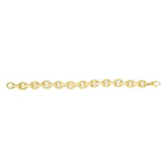 14kt 18" Yellow Gold Alternate Shiny+Textured Oval Link Necklace with Lobster Clasp AUF1023-18