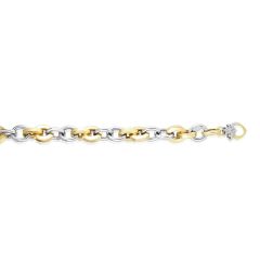 14kt 18" Yellow+White Gold Shiny Square Tube+Round Oval Link Necklace with Lobster Clasp AUF1027-18