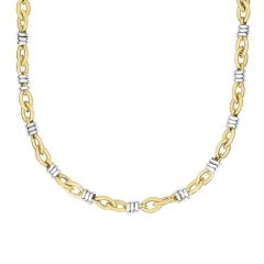 14kt 18" Yellow+White Gold Shiny Yellow Marquis Link+Round White Rings Fancy Necklace with Lobster Clasp AUF1041-18