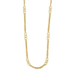 14kt 24" Yellow Gold Shiny+Diamond Cut 4 Strand Into 6 Strand Curb Type Link+3 Oval Link Cluster Fancy Necklace with Fish Clasp AUF1060-24