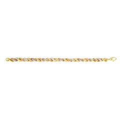 14kt 7.75" Yellow+White Gold 7mm Shiny+Textured Twisted Rope Fancy Bracelet with Fancy Lobster ClaspAUF1088-0775