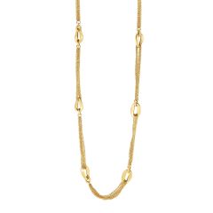 14kt 30" Yellow Gold Shiny 6-Curved Oval Element Looped on Multi Stranded Cable Chain Necklace with Fancy Lobster Clasp AUNCK1528-30