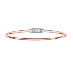 14kt 7" Rose+White Gold Shiny Domed Bangle with Center Element with 0.14ct. Diamond with Box Clasp AUPWBG1100-07