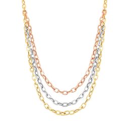 14kt Gold Heritage 17" Rose+Yellow+White Finish Shiny Oval Graduated Necklace with Lobster Clasp AUTCNCK2938-17