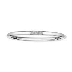 14kt 7" White Gold Shiny Domed Bangle with Center Element with 0.22ct. Diamond with Box Clasp AUWBG1099-07