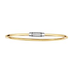 14kt 7" Yellow+White Gold Shiny Domed Bangle with Center Element with 0.14ct. Diamond with Box Clasp AUYWBG1100-07