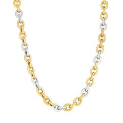 14kt 18" Yellow+White Gold Shiny Rounded Chain Link Necklace with Fancy Lobster Clasp AUYWNCK1523-18