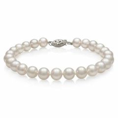 14K White Gold 7.5 inch Akoya AA+ Pearl Bracelet featuring 6.5-7MM Pearls