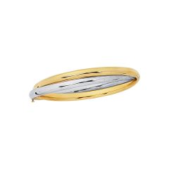 14kt 7" Yellow+White Gold Shiny Fancy Double Two Tone Bangle with Clasp BG124-07