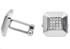 Stainless Steel Men's Cuff Links with CZ's - BJC33