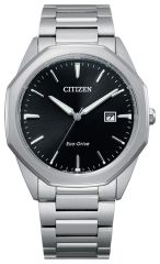 Citizen Corso eco-drive watch with blackface, 
stainless steel finish and silver accents. 
