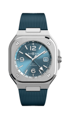 Bell & Ross GMT Sky Blue Steel Rubber Strap Watch BR05G-PB-ST/SRB