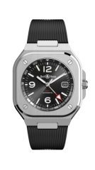 Bell & Ross GMT Black Steel Rubber Strap Watch BR05G-BL-ST/SRB