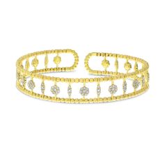 14K Yellow Gold Diamond Triple Row Flexible Cuff Bracelet BVB1079