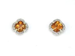 14k Yellow Gold Citrine and Diamond Halo Earrings c3222c