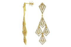 14K Yellow Gold Diamond Dangle Earrings 