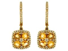 14k Yellow Gold Citrine and Diamond Halo Earrings c6803c