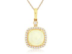 14K yellow gold cushion cut opal and diamond Halo Diamond Pendant 
