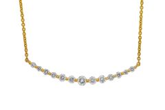 14K Yellow Gold with 13 Round Diamonds Curved Bar Necklace 