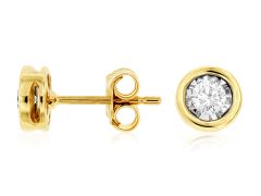 14K Yellow Gold Round Diamond Miracle Stud Bazel Earrings