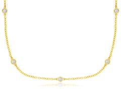 14K Yellow Gold Round Diamond Bezel Strand Necklace 