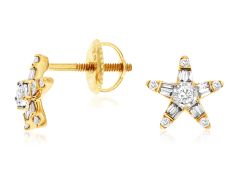 14K Yellow Gold Diamond Star Stud Earrings 